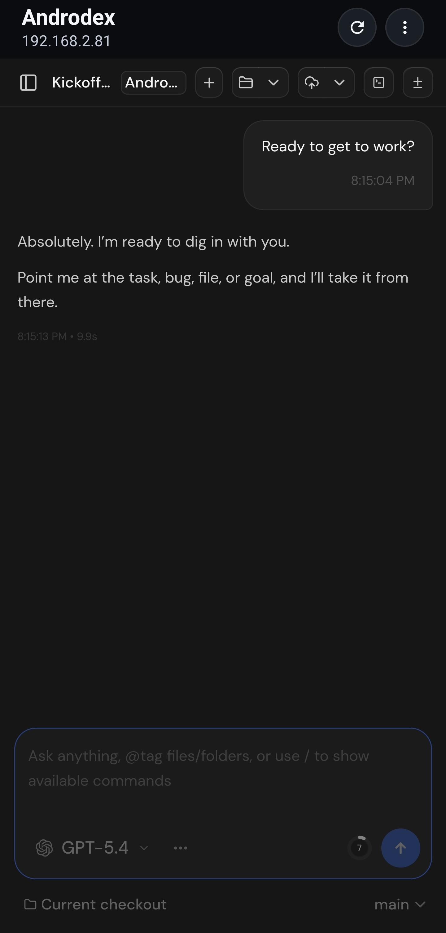 Androdex chat view runtime screenshot