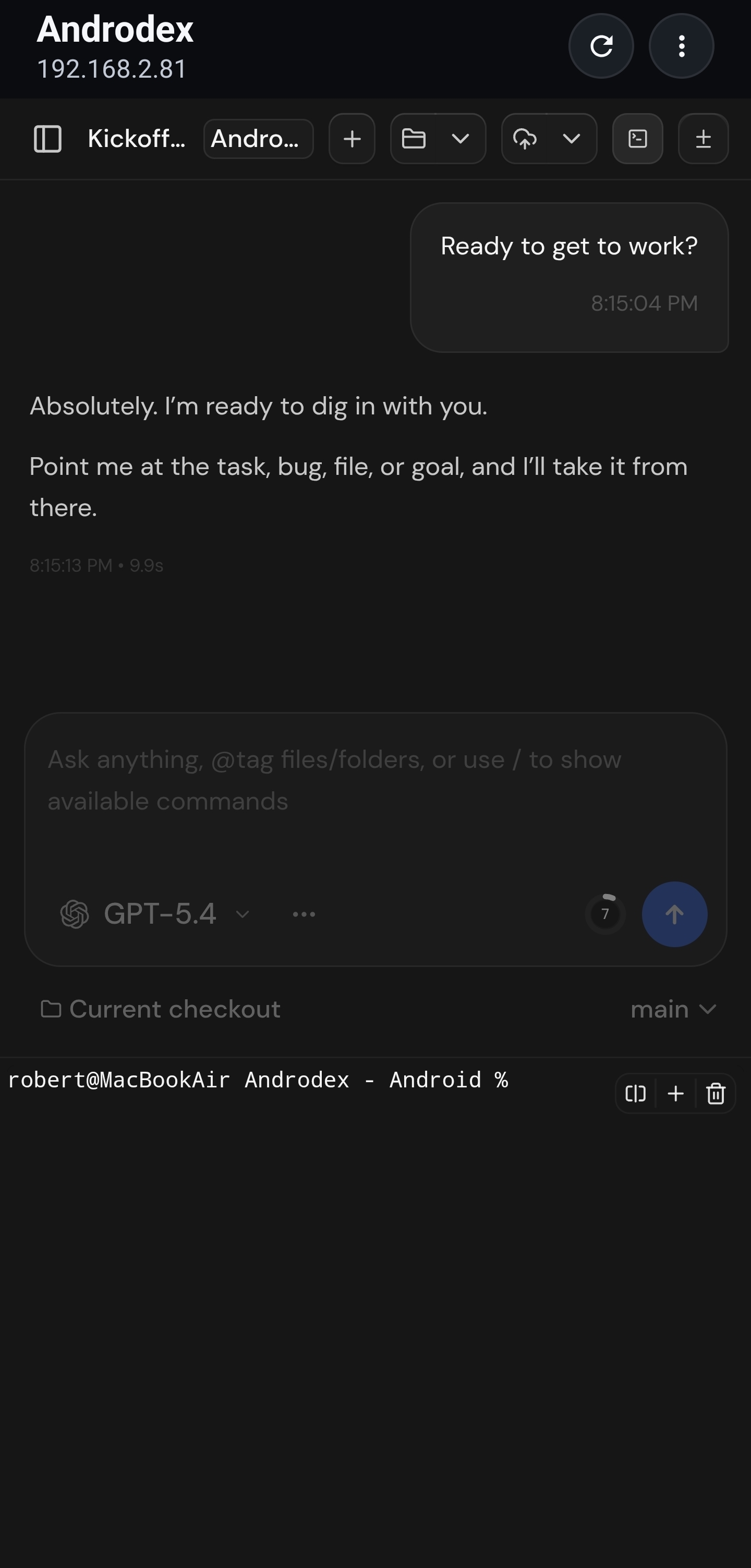 Androdex terminal view runtime screenshot