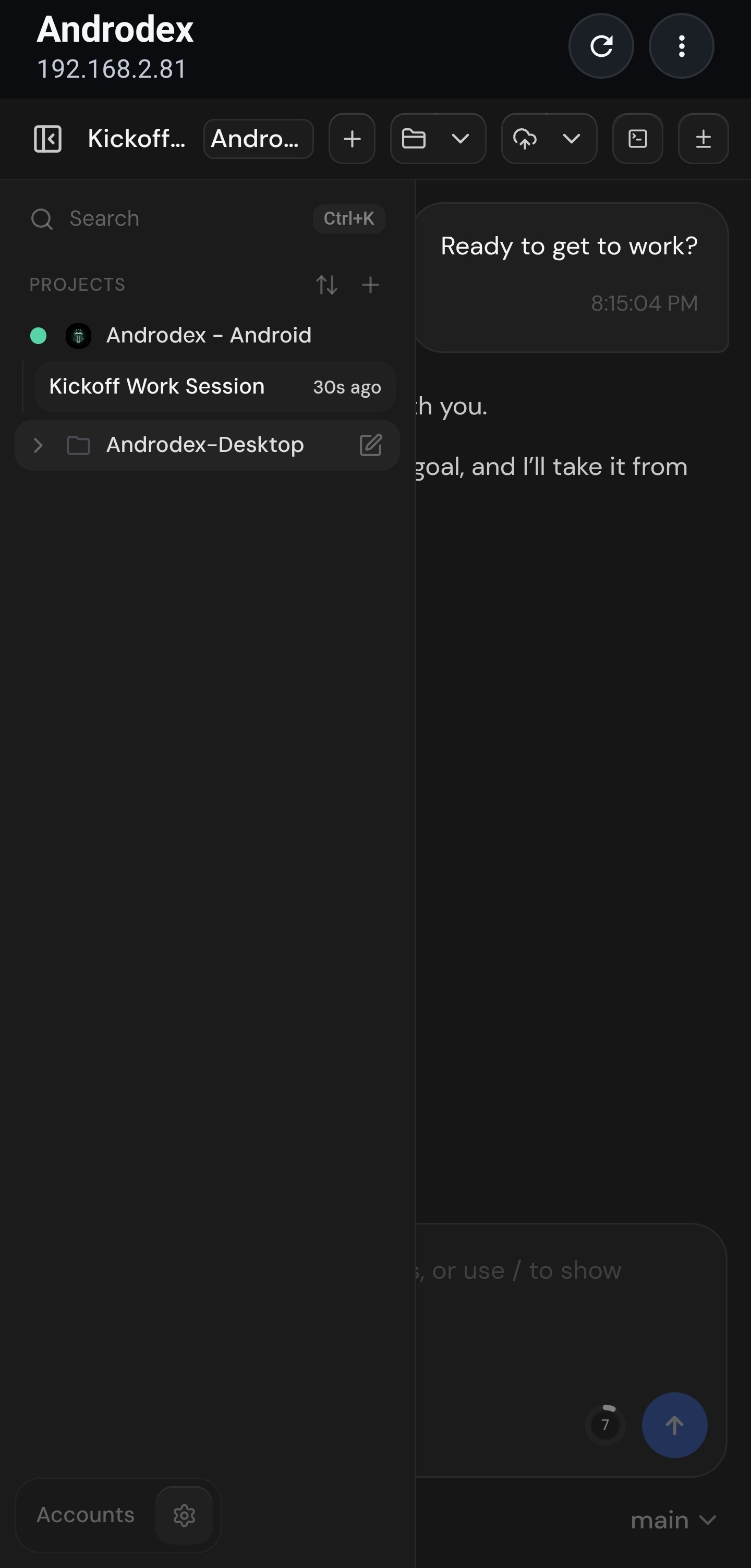 Androdex thread view runtime screenshot